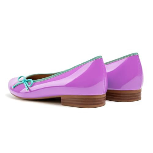 Lutalica W Women's Vintage Round Toe Patent Leather Two-Toned Comfort Dress Bow Ballet Flats Shoes4