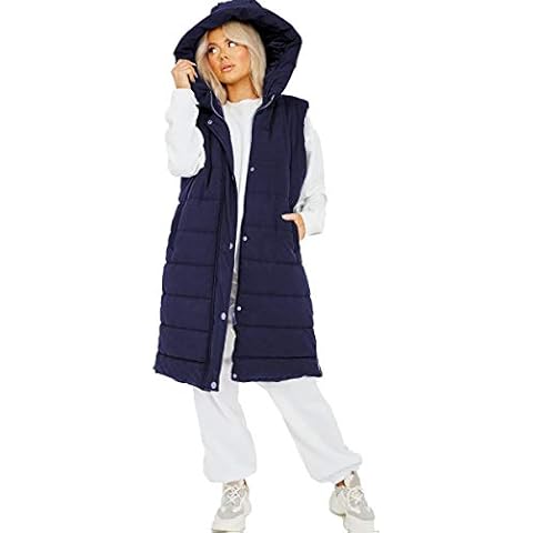 Generation-Plus+® Womens Padded Gilet - Lightweight Ladies Long Body Warmer, Water Resistant Sleeveless Jacket - Suitable for Light Rain, Winter Long Coat With Pocket (Navy, Medium) Cover
