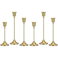 6 Candelabros Metálicos Color Oro, Vintage Cónicas Portavelas de