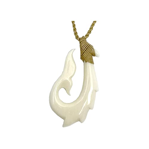 Hawaiian Makau Bone Fish Hook Whale Tail Pendant Necklace2