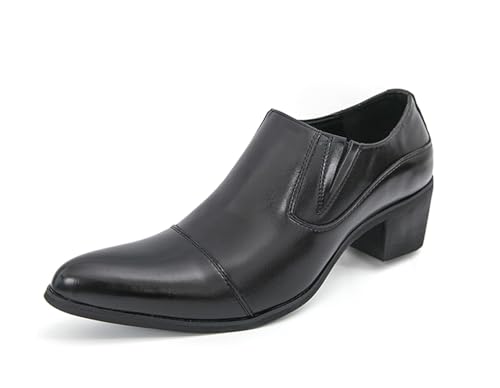 Minishion Pointed Toe Dressy Slip-ons Block Heel Business Formal Shoes