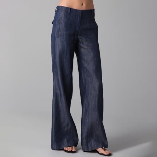 Wide Leg Pants Woman Trendy High Waist Imitation Denim Pants Comfy Cotton Work Pants Long Trousers with Pockets4
