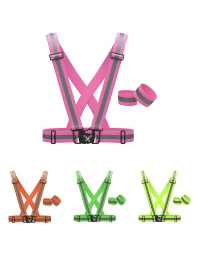 Reflective Vest with Hi Vis Bands, Fully Adjustable & Multi-Purpose reflective running gear: Reflective Vest Straps for Running, Cycling, Motorcycle Safety, Dog Walking & Biking (Pink, Regular)