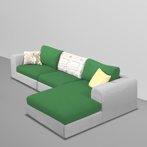 Image of Koza Yellow 4 Seater L Shape Sofa Set for Living Room (Green Grey Fabric) Premium Fabric Sofa