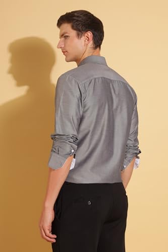 Image of Fyltr Men's Regular Fit Oxford Cotton Blend Shirt - Full Sleeve | Contrast Trim Fabric | Formal Shirts for Men