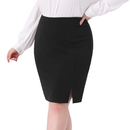 Agnes Orinda Womens Plus Size Pencil Skirt Knee Length High Waisted Stretchy Formal Business Work Skirt with Slit2