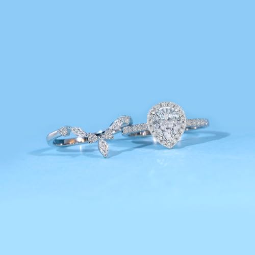 Luxury Couple Rings White Gold Plated 925 Sterling Silver Ring Pear 1CT AAAAA CZ Women Wedding Ring Sets Men Titanium Steel Ring3