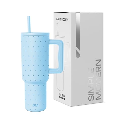 Image of Simple Modern 40 oz Trek Tumbler with Handle and Straw Lid | Cup Holder Friendly Insulated Stainless Steel Travel Mug | Aqua Dots | with Handle