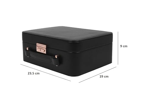 Image of BUCKETLIST PU Leather Jewellery Organizer Box with Mirror & Necklace Hooks | Large Multi-Compartment Jewelry Storage Case with Removable Tray & Mini Travel Box (Luxury Jewelry Box with Mirror (Black)