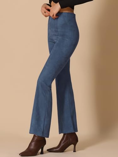 Image of Allegra K Women's Faux Suede Pants Business Casual Wide Legs Bell Bottom Flared Trousers