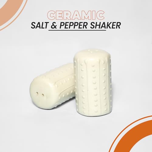 Image of QIMACPLUS Handcrafted Ceramic Salt and Pepper Shaker Set | Perfect Pour Holes for Kitchen, Dining Table, Picnic, Office, Restaurant, and Hotel | Set of 2 (doted White)