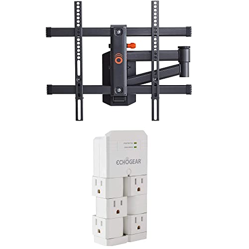 ECHOGEAR Swivel Full Motion TV Wall Mount & On-Wall Surge Protector with 6 Pivoting Outlets - for TVs Up to 60