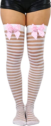 Image of ToBeInStyle Women's Vibrant Horizontal Wide Striped Thigh High Stockings