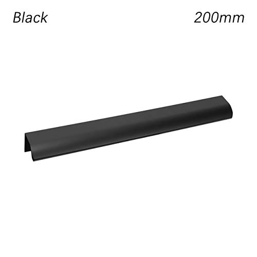 Gold Silver Black Hidden Cabinet Handle zinc Alloy Kitchen Cabinet Pull Drawer Handle Bedroom Door Handle Hardware 200mm Black