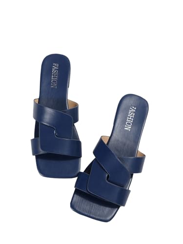 GORGLITTER Women's Strappy Wide Width Flat Sandals Open Square Toe Cross Dressy Slide Sandals