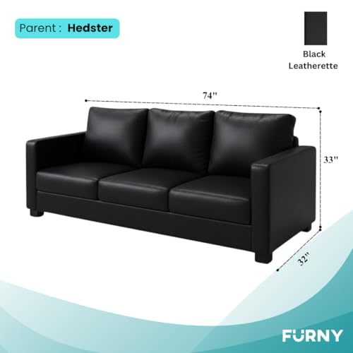 Image of FURNY Haster 3 Seater Leatherette Sofa (Black) Premium Finish | Durable & Comfortable | Ideal for Living Room