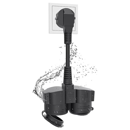 Cable alargador doble enchufe para enchufe exterior: 16 A doble enchufe con 2 enchufes IP44 resistente al agua para interior exterior cocina oficina