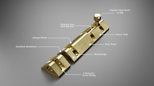 Image of Atlantic Triangle Tower Bolt 4 inch, Tower Bolt for Main Door and Bathroom, Door Latch for Bedroom, Tower Bolt for Home, Offices, Doors, Windows, Easy to Fit, Antique. Finish, (Pack of 12 Pcs)