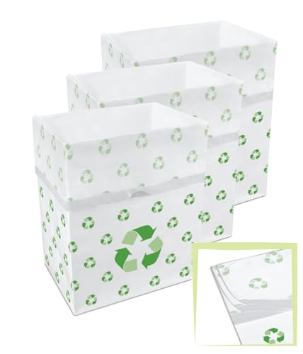 Clean Cubes 13 Gallon Disposable Pop-Up Trash Cans (3-Pack, Multi-Liner) with Fitted Bags – Foldable Garbage & Recycling Bins for Parties, Events & Kitchen (Recycle, 17" H x 13.5" W x 10" D)