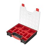 INTERTOOL Multi-Purpose Toolbox, 13 Compartments, Portable Storage Case, Protective Container with Secure Locks, Black and Red BX08-4031