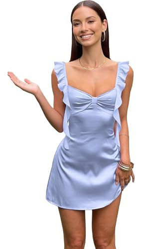 Spaghetti Straps Short Homecoming Dresses for Teens 2025 Satin Ruffles Mini Cocktail Party Dresses for Women