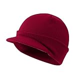  Generisch Casquette d\'hiver à paillettes avec visière et cache-oreilles pour homme, bonnet en polaire et écharpe, protection solaire, rouge, M