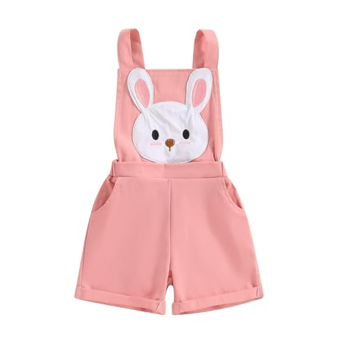 Ayalinggo Toddler Baby Girl Sunflower Print Overalls Shorts with Pocket Suspender Trousers Cute Summer Clothing Outfit (Bunny pink, 2-3 Years)