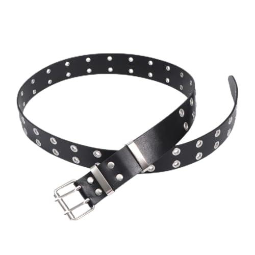 LIFKOME Punk Style PU Waist Belt with Double Rows Holes Pin Buckle for Women and Men Accessory
