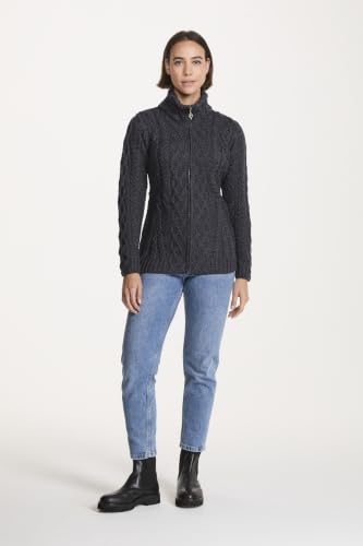 Image of Zippered Wool Cardigan with Full Neck by Aran Woollen Mills