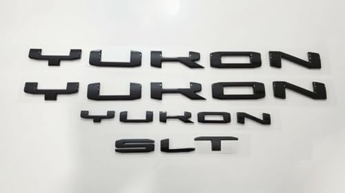 Image of 4Pcs Kit Yukon SLT Letters Emblem 3D Door Rear Nameplate Badge Decal Sticker Yukon XL Replacement for 2021-2023 Yukon SLT (Gloss Black)