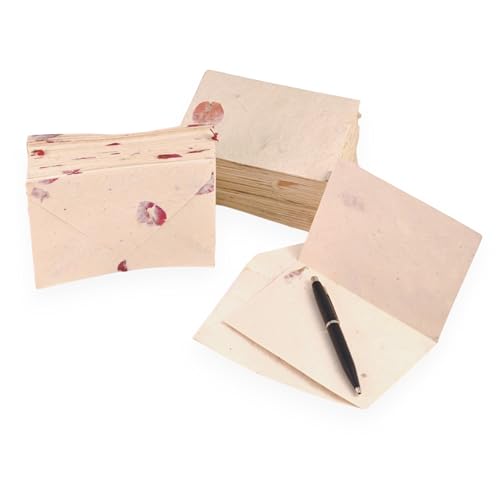 Image of Kathmandu Valley Co. 50 Vintage 4x6 Handmade Lokta Paper Nepali Cherish Greeting Cards & Matching Decorative Flower Petal Envelopes. Folded blank cards. Handmade In Nepal. (Bougainvillea)