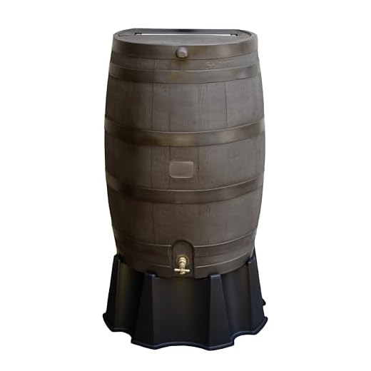 RTS Home Accents 551000901A5681 Polyethylene 50 US Gallon Flat Back Rain Barrel with Stand, Walnut