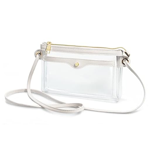 Bolsa de ombro feminina transparente de PVC com bolso e acabamento em couro vegano com zíper transparente aprovada para estádio, Marfim, Bolsa transversal de PVC transparente com acabamento em couro