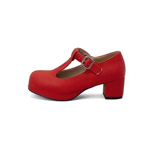 Low Chunky Heels for Women's T-Strap Round Toe Solid Mary Janes Pumps Wedding Dress Pumps2
