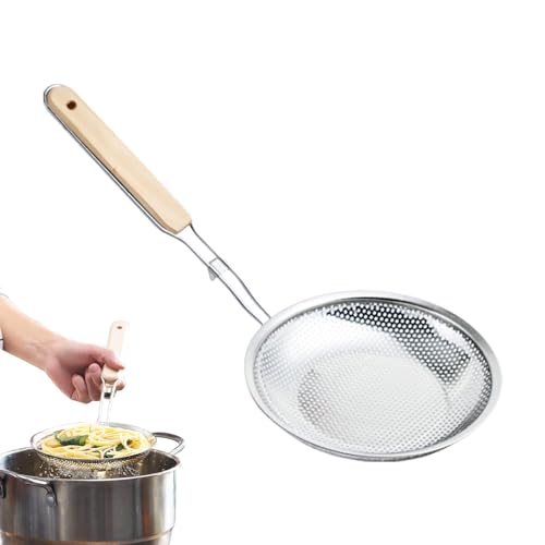 Colador de alimentos de malla para espumar grasa, espumadera de acero inoxidable – Skimmer Hot Pot Skimmer con malla de drenaje rápido | Cuchara espumadera resistente para carnes y mariscos