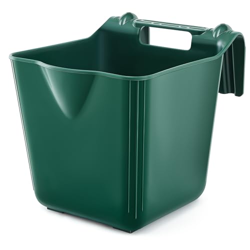 Image of Marsui 1 Pcs 15 Quart Horse Feeders for Stall Hook Over Hanging Fence Hay Feeder Mountable Livestock Plastic Feed Bucket for Farm Stalls Pasture, Stable to Feed Horses Sheep Cattle Cows Etc (Green)
