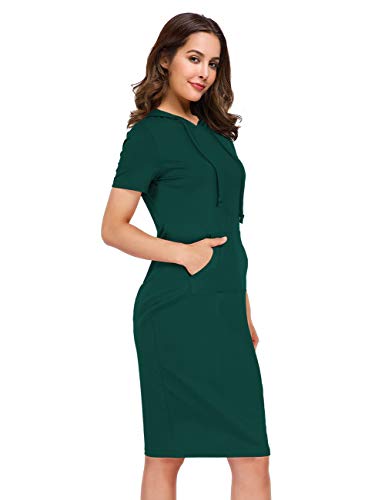 Clearlove Women Casual Pocket Knee Length Hooded Short Sleeve Dress (Xl,Dgreen #TOP1