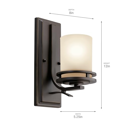 Image of Kichler Hendrik 12 inch Wall Light Fixture in Olde Bronze with Umber Etched Glass, 1-Light Wall Lamp for Bedroom or Living Room, 5076OZ