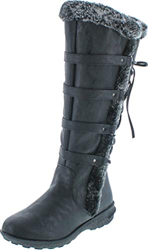 Image of Forever Link Women's Klein-70 Closed Round Toe Buckle Slouch Flat Heel Mid-Calf Boot
