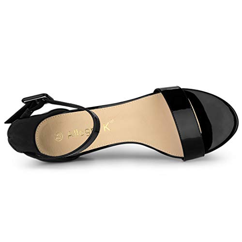 Allegra K Allegra K Women's Low Block Heel Black Patent Leather Ankle Strap Sandals - 8.5 M US