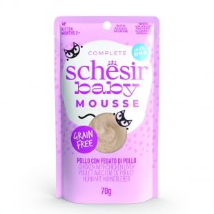 Schesir Cat Baby Wet Food for Kittens 0 to 6 Months (Chicken with Chicken Mousse Liver, 12 Sachets x 70 GR)