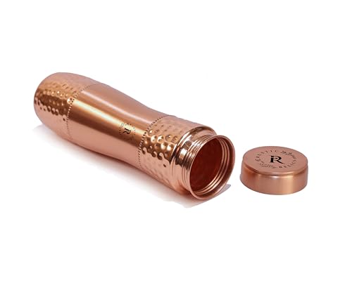 Image of Pure Copper Water Bottle - 1L Hand Made | Hammered Pattern Bottle With Leak-Proof Lid | Ayurvedic Bottle For Health Benefits | Non-Toxic Metal Made | Everyday Healthy Drinkware