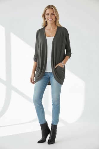 Image of ToBeInStyle Womens Open Front Long Sleeve Lightweight Asymmetrical Draped Cardigan with Side Pockets