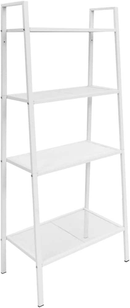 Ladder Bookcase 4 Tiers,Bathroom Storage Rack,Plant Shelf,Kitchen Shelf,Multifunctional Shelving,Easy to Assemble,Perfect for Balcony,Courtyard,Resting Area, Metal White