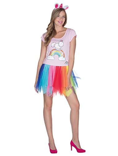 Rubie's 380437-L Theodor Kleid Classic Größe L Damen Regenbogen Tutu Einhorn Karneval Unicorn Rainbow, Multi-Colored