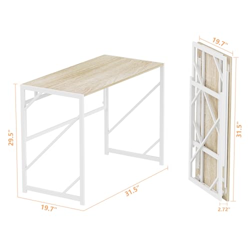 Image of Elephance Folding Desk Writing Computer Desk for Home Office, No-Assembly Study Office Desk Foldable Table for Small Spaces