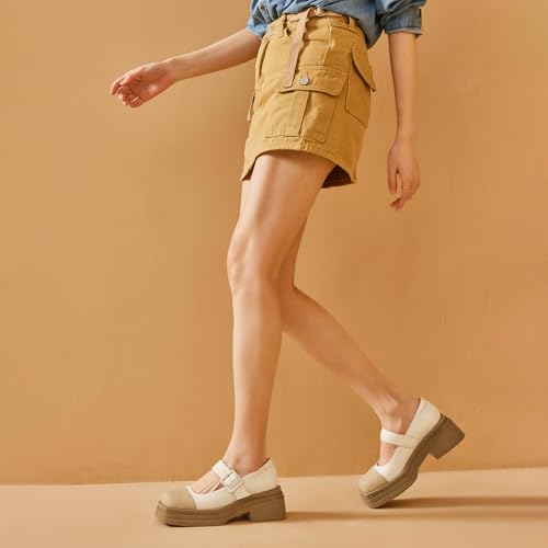 Image of BEAU TODAY Women's Beige Mary Jane Pumps, Size 12, Casual Dress Shoes for Women, Spring /Autumn /Fall, Platform Heel, Leather Sole