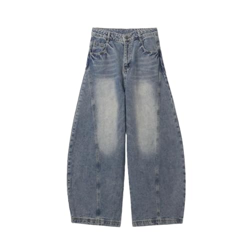 Men Loose Washed Jeans Big Pocket Trousers Wide Leg Pant Streetwear Hip Hop Drawstring Denim Pants