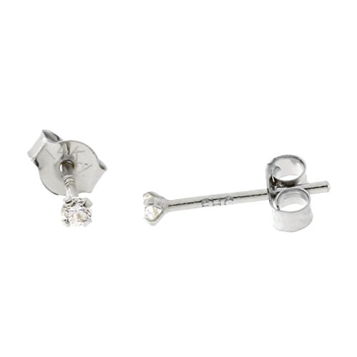 14k White Gold Cubic Zirconia Tiny Stud Earrings, 1.50 Millimeters (0.03ctw)