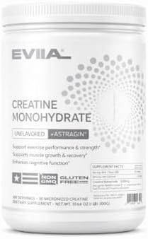 evial Creatine Monohydrate Powder 300g – Micronized & Unflavored – 5g Scoop – Third-Party Tested – cGMP, Sugar-Free, Gluten-Free – for Women & Men, Pre/Intra/Post Workout